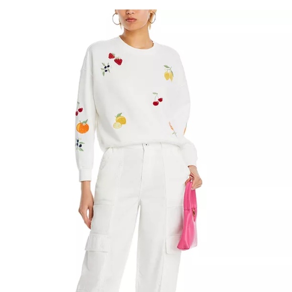 AQUA Teddy Fruit Embroidered Sweatshirt – White – XXS – NWT ($98) - Picture 1 of 6